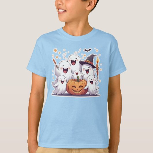 Adorable Ghosts & Pumpkin Kids Halloween T-Shirt – Tシャツ (正面)