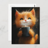 Adorable Ginger Cat With a Coffee ポストカード (正面/裏面)