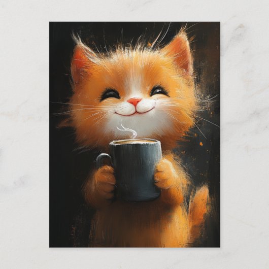 Adorable Ginger Cat With a Coffee ポストカード (正面)
