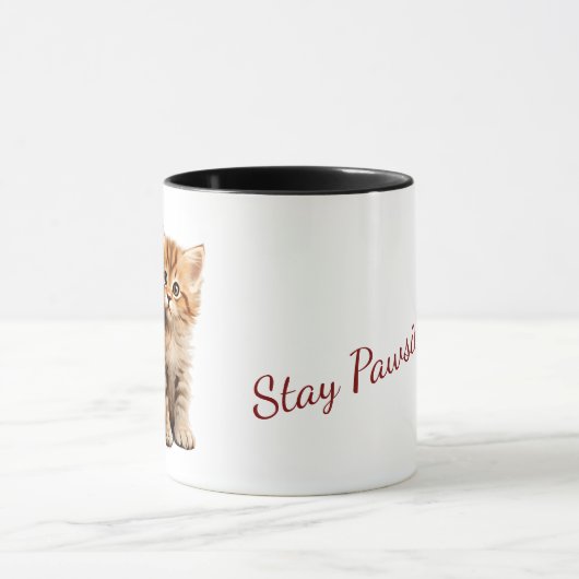 ​Adorable Ginger Kitten "Stay Pawsitive" Two-Tone  マグカップ (中央)