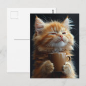 Adorable Ginger Kitten With a Coffee ポストカード (正面/裏面)