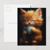 Adorable Ginger Kitty With a Coffee ポストカード (正面/裏面)