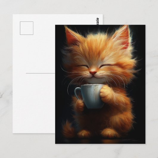 Adorable Ginger Kitty With a Coffee ポストカード (正面/裏面)