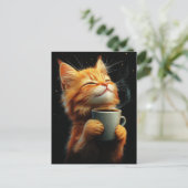 Adorable Ginger Kitty With a Coffee ポストカード (スタンド正面)