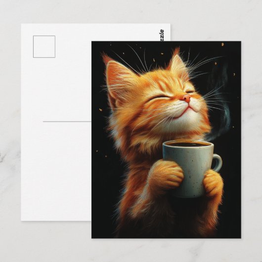 Adorable Ginger Kitty With a Coffee ポストカード (正面/裏面)