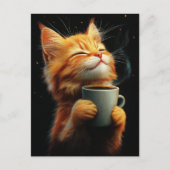 Adorable Ginger Kitty With a Coffee ポストカード (正面)