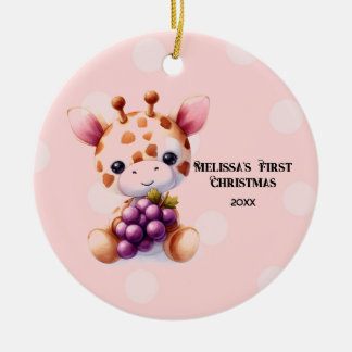 Adorable Giraffe Baby First Christmas セラミックオーナメント