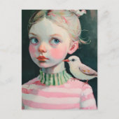 Adorable Girl with the Bird on Her Shoulder ポストカード (正面)
