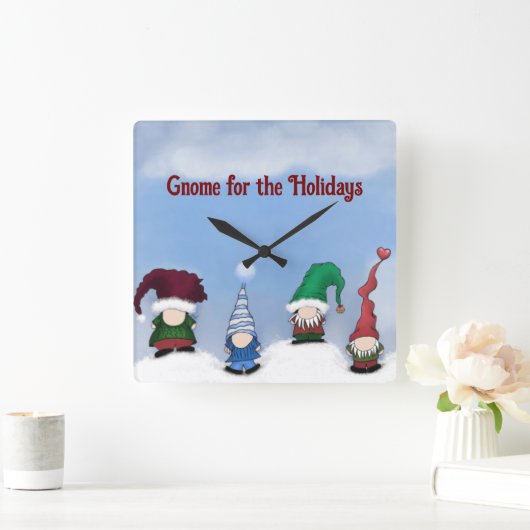 Adorable Gnome Posse スクエア壁時計 (ホーム)