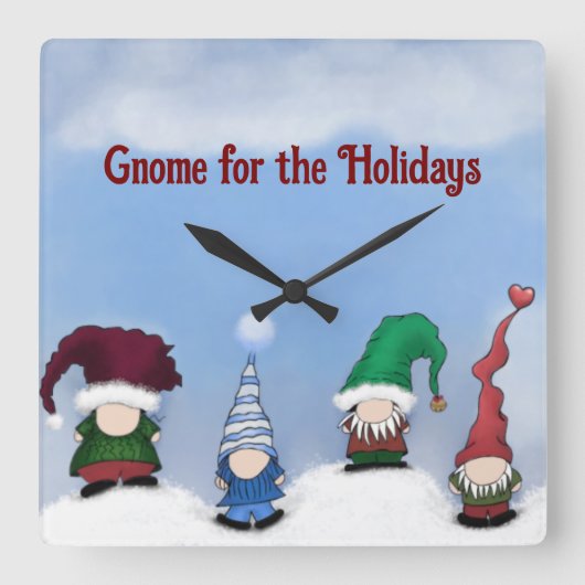 Adorable Gnome Posse スクエア壁時計 (正面)
