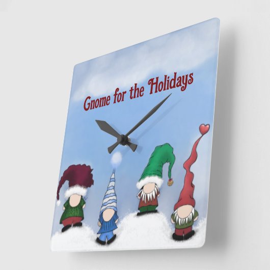 Adorable Gnome Posse スクエア壁時計 (傾斜)