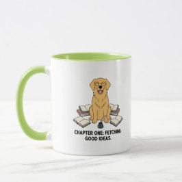 Adorable Golden Retriever Author Cartoon Design マグカップ