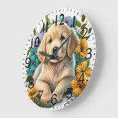 Adorable Golden Retriever Puppy Dog ラージ壁時計 (傾斜)