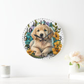Adorable Golden Retriever Puppy Dog ラージ壁時計 (ホーム)