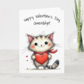 Adorable Gray and White Cat Happy Valentine's Day カード (正面)