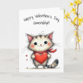 Adorable Gray and White Cat Happy Valentine's Day カード (黄色い花)