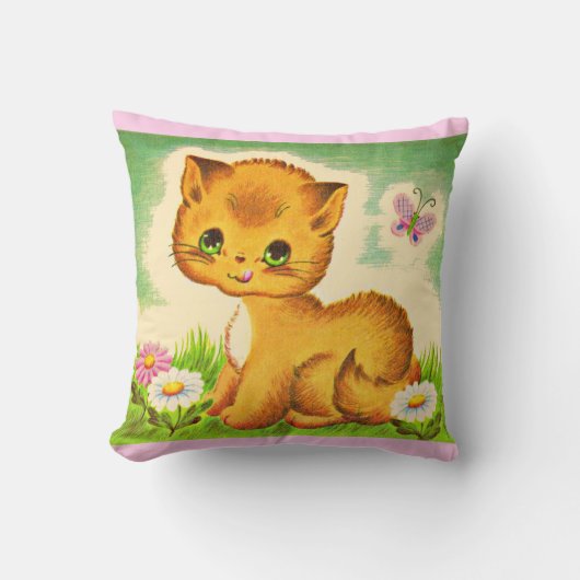 adorable green-eyed kitten print クッション (正面)