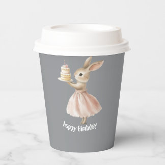 Adorable Grey & Pink Bunny Birthday Cup 紙コップ
