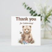 Adorable,  grizzly bear cub  Baby Shower  サンキューカード (スタンド正面)