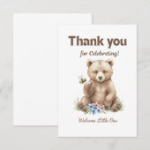 Adorable,  grizzly bear cub  Baby Shower  サンキューカード (正面/裏面)