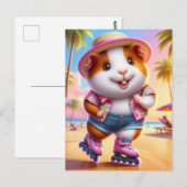 Adorable Guinea Pig Rollerskates at the Beach ポストカード (正面/裏面)