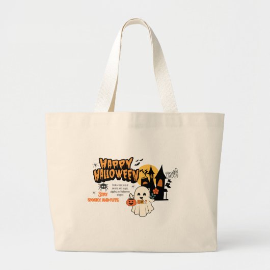 Adorable Halloween Bag – Girl Holding Pumpkin ラージトートバッグ (正面)