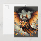 Adorable Halloween Bat With Candy ポストカード (正面/裏面)