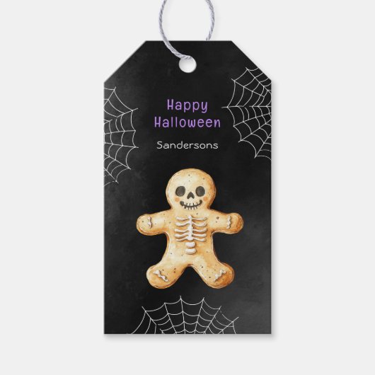 Adorable Halloween Skeleton Cookie Black ギフトタグ (正面)