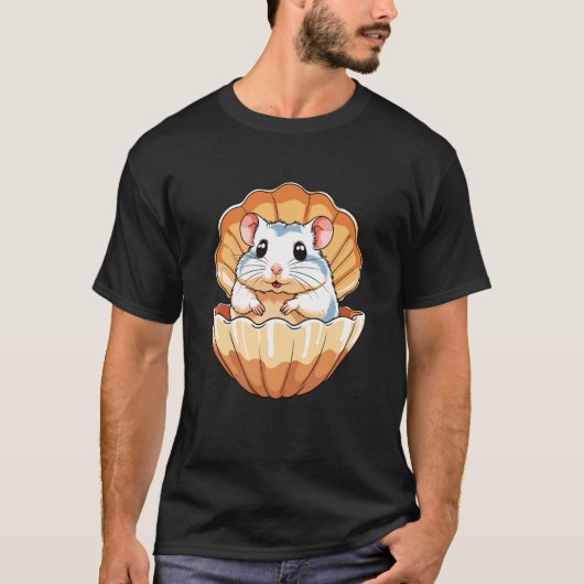 Adorable Hamster in Seashell Cute Ocean Pet Tシャツ (正面)