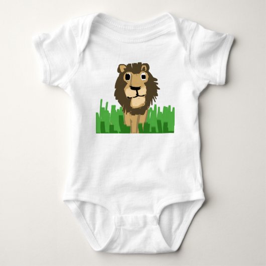 Adorable Hand-Drawn Lion in Tall Grass  ベビーボディスーツ (正面)