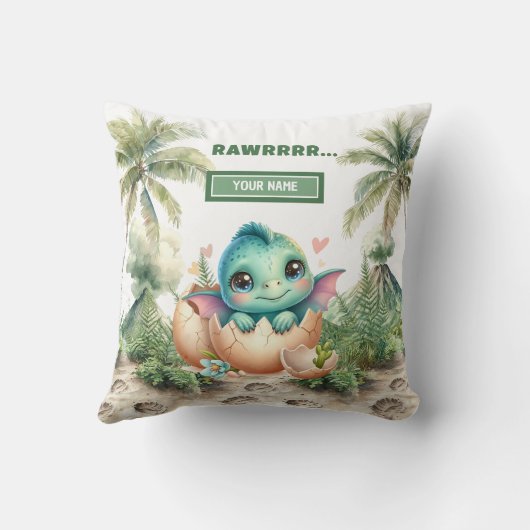 Adorable Hatching Soon Baby Dinosaur Custom Pillow クッション (裏面)