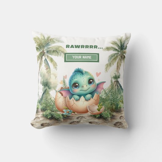 Adorable Hatching Soon Baby Dinosaur Custom Pillow クッション (正面)