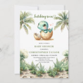 Adorable Hatching Soon Baby Dinosaur Invite Card 招待状 (正面)