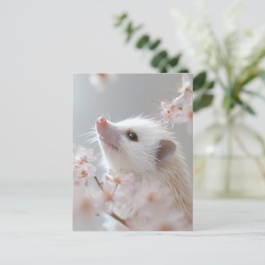 Adorable Hedgehog Among Spring Blossoms  ポストカード (スタンド正面)