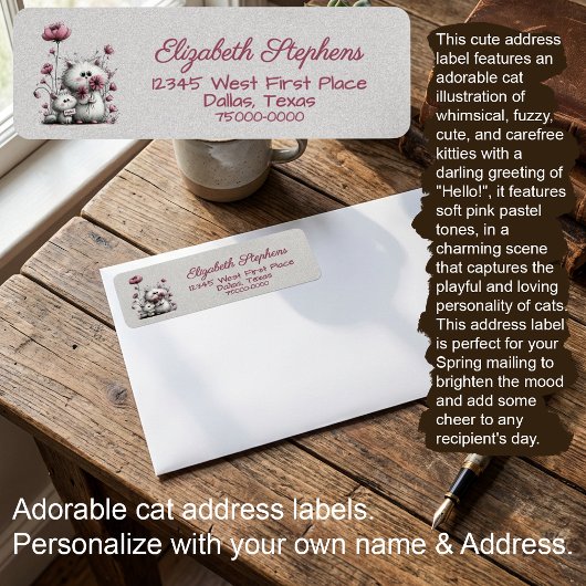 Adorable Hello Cats Address Label ラベル