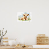 Adorable Highland Calf Watercolor | Cute Nursery ポスター (キッチン)