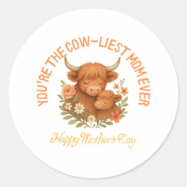 Adorable Highland Cow Mom Mother's Day ラウンドシール