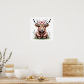 Adorable highland cow print. ポスター (キッチン)