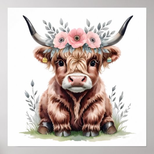 Adorable highland cow print. ポスター (正面)