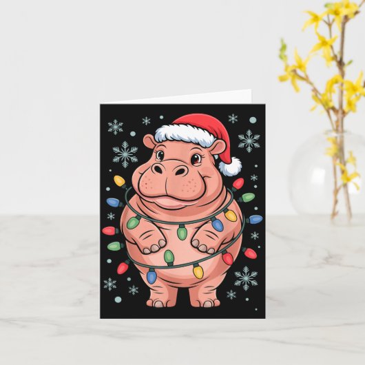 Adorable Hip Wrapped Christmas Light Santa Hat Win カード (黄色い花)