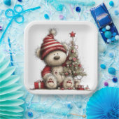 ADORABLE HOLIDAY CHRISTMAS TEDDY BEAR ペーパープレート (パーティー)