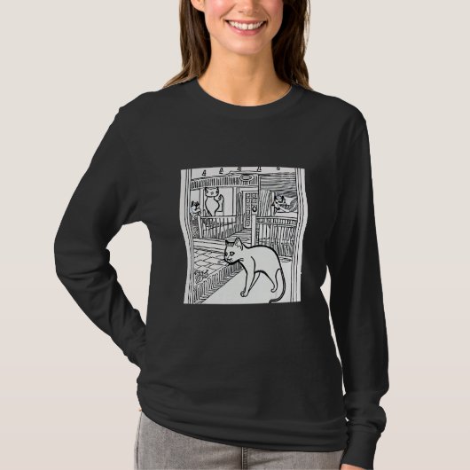 Adorable Illustration Stray Cat Feline Kitten Kitt Tシャツ (正面)
