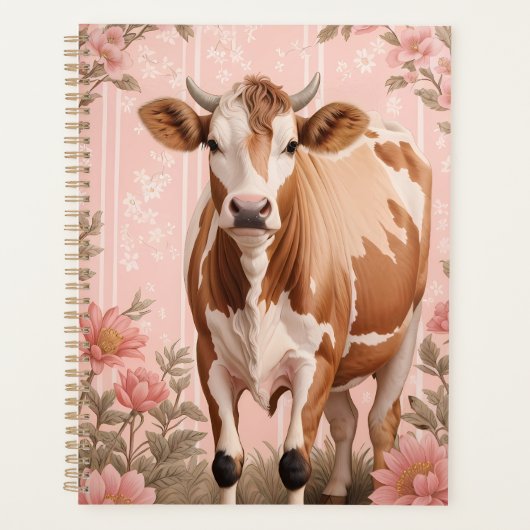 Adorable Jersey Cow Pink Floral プランナー手帳 (正面)