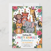 Adorable Jungle Party Animals Birthday 招待状 (正面)