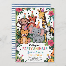 Adorable Jungle Party Animals Birthday 招待状