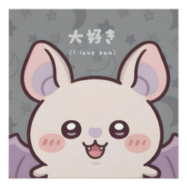 Adorable Kawaii Bat Poster - "Daisuki" (I Love You ポスター