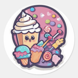 Adorable Kawaii Candy Cupcake Sticker | Sweet ラウンドシール