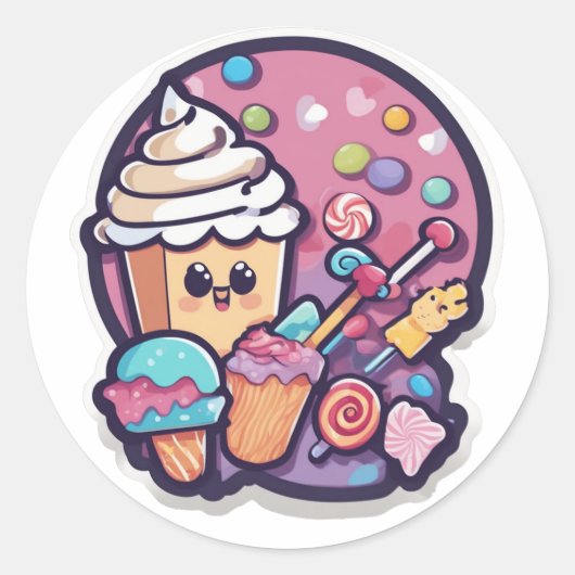 Adorable Kawaii Candy Cupcake Sticker | Sweet ラウンドシール (正面)