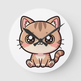 Adorable Kawaii Cat Chibi Illustration ラウンド壁時計