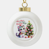 Adorable Kawaii Christmas Cat Personalized Holiday セラミックボールオーナメント (正面)